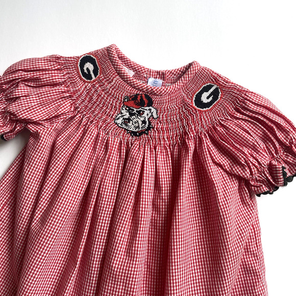 Viva La Fete Collection Georgia Bulldogs Red Gingham Smocked Dress Size 3months - Picture 4 of 5